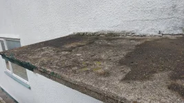 Penetrating damp / stain on joining wall just below porch roof