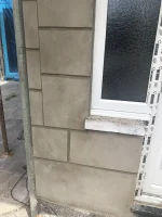 Blown decorative render- ?repair by injecting S.B.R.